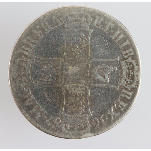 104 - Crown 1687 Tertio, S.3407, fair, initials scratched rev.