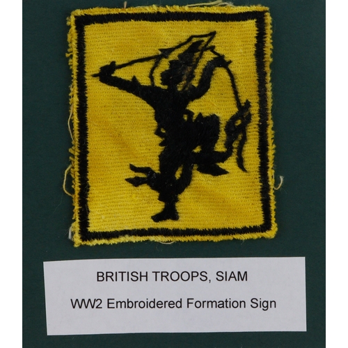 1059 - BRITISH TROOPS, SIAM WW2 Embroidered cloth Formation Sign Badge in excellent worn condition.