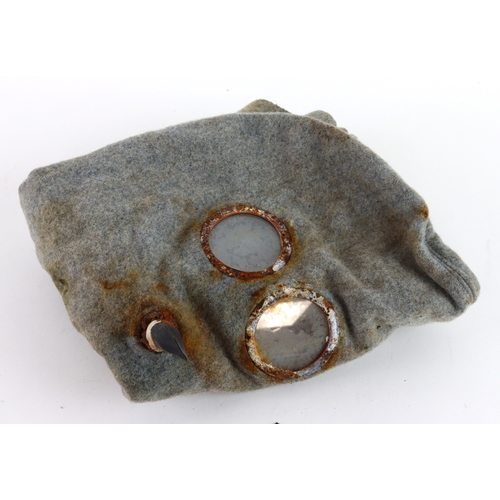 1060 - British WW1 Gas mask hood, very stained, sold as viewed.