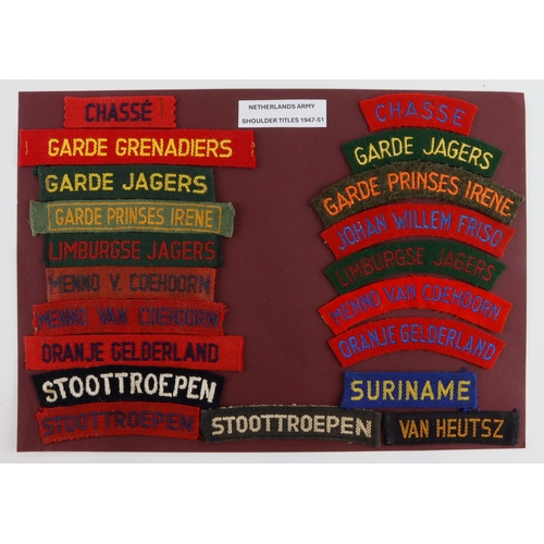 1078 - CLOTH BADGES – NETHERLANDS ARMY Shoulder Title badges in use between 1947 and 1951 including GARDE G... 