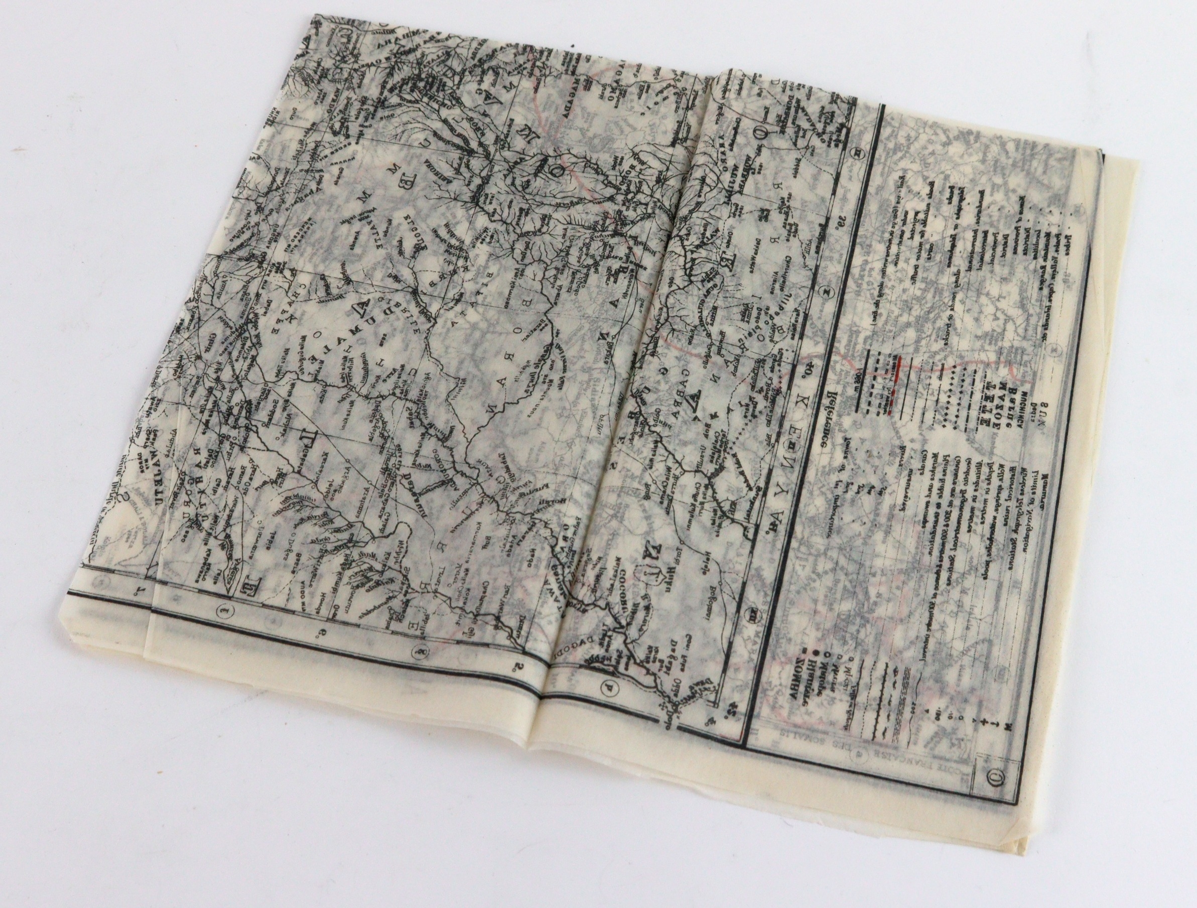RAF / SAS Interest a paper thin map of Abyssinia area WW2 era.