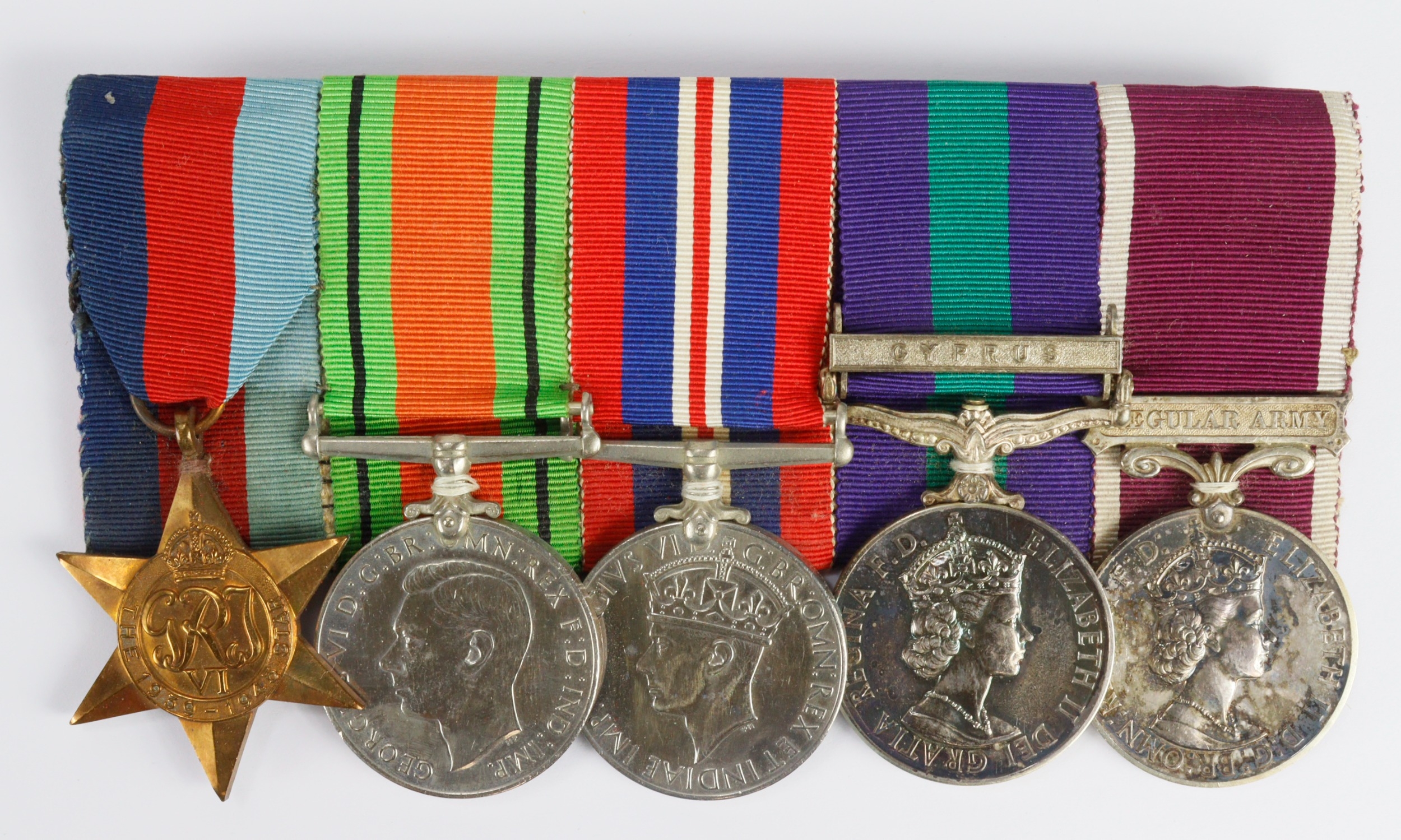 Group mounted as worn - 1939-45 Star, Defence & War Medals, GSM QE2 for ...