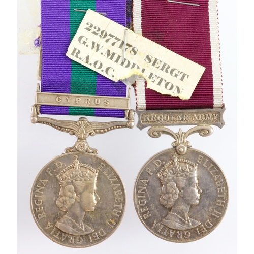 1442 - GSM QE2 with Cyprus clasp (22977178 Sgt G W Middleton RAOC) with Regular Army LSGCM QE2 (22977178 Sg... 