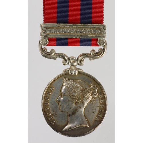 1445 - IGS 1854 with clasp Northwest Frontier, impressed to (Pte 1941 W.Edmonds. 3 Bn Rif.Bde) with copy me... 