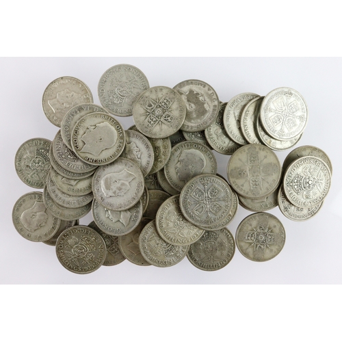 645 - GB pre-1947 silver, 550g, all Florins from circulation.