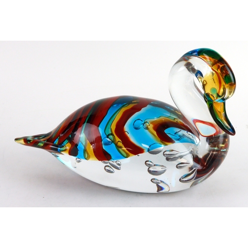 114 - Murano (?) large multi coloured glass duck figure, signed by artist to base 'Zovella Ruzano' (?), he... 