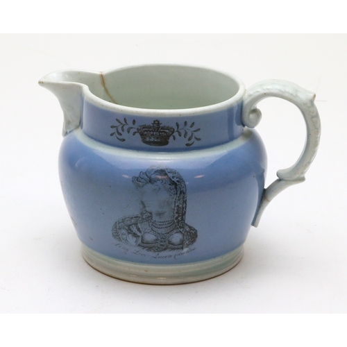 116 - Queen Caroline small jug, c1820, inscribed under each bust 