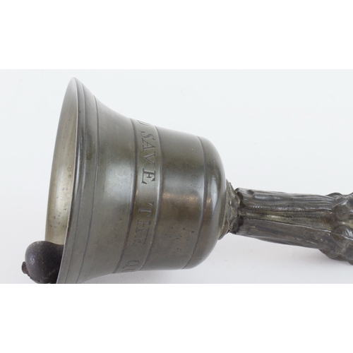 Elizabethan interest. Bronze hand bell with handle that depicts ...