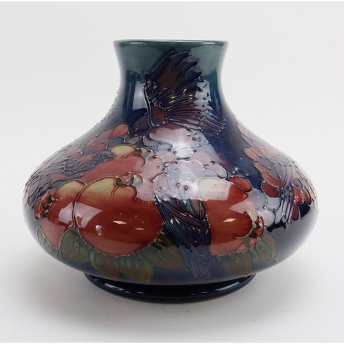 77 - Moorcroft 'Finches & Fruit' pattern baluster vase, makers marks to base, height 20cm, diameter 28cm ... 