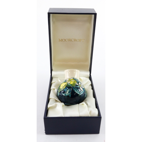 84 - Moorcroft 'Lemon Hill' pattern miniature vase, makers marks to base, height 5.5cm approx., contained... 