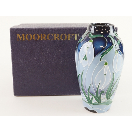 98 - Moorcroft 'Snow Drops in Frost' pattern vase, dated 2008, makers marks to base, height 13cm approx.,... 