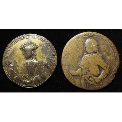735 - British Commemorative Medals (2) 18thC crude brass cast types: Admiral Vernon 'Took Porto Bello with... 