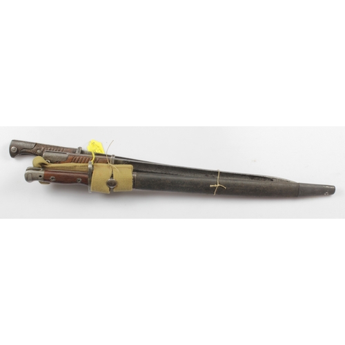 935 - WW1 SMLE bayonet with scabbard and frog, with 2x WW2 German Butcher bayonets without scabbards  (3)