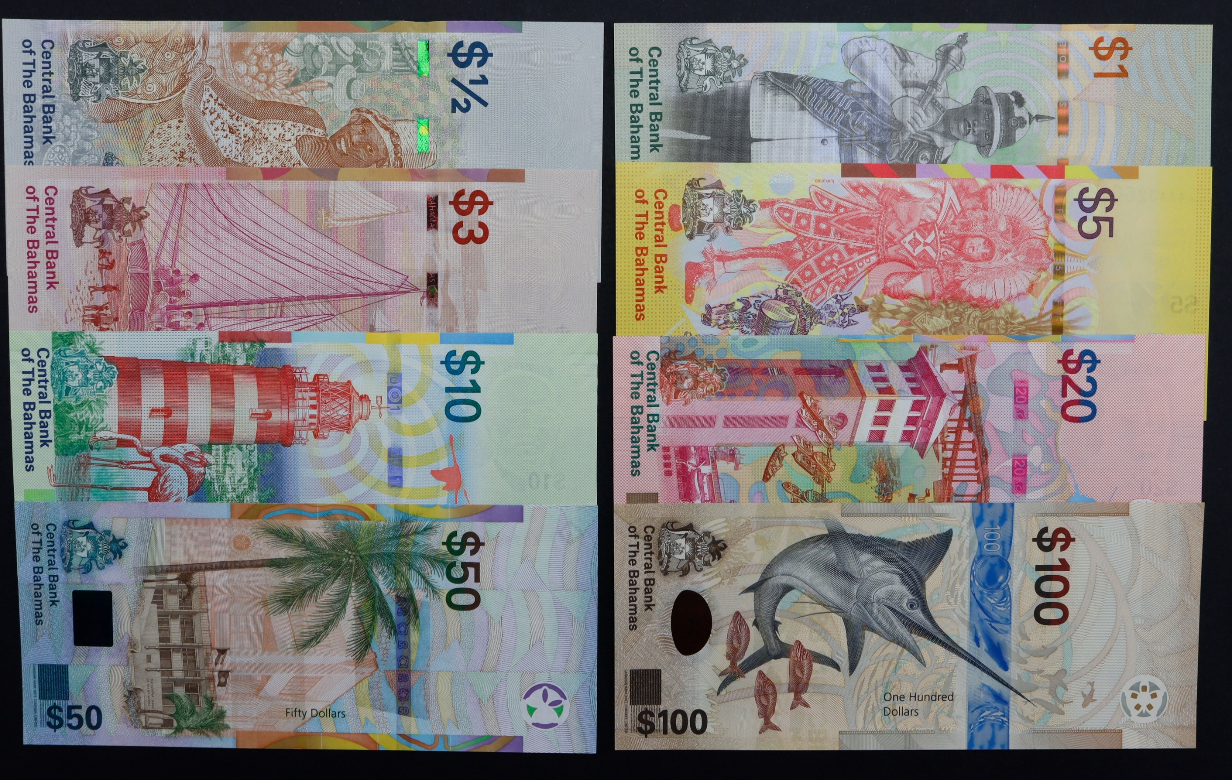 Bahamas (8), 100 Dollars 2021, 50 Dollars 2019, 20 Dollars 2018, 10 ...