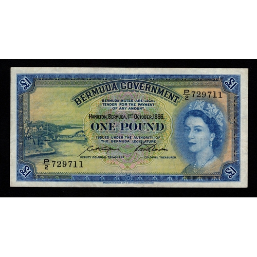 429 - Bermuda 1 Pound dated 1st October 1966, portrait Queen Elizabeth II at right, serial P/2 729711 (BNB... 