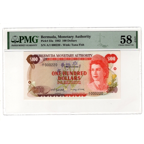 432 - Bermuda 100 Dollars dated 2nd January 1982, nice LOW serial number, A/1 000220 (BNB B206a, Pick33a) ... 