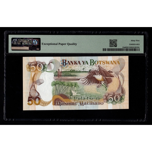 445 - Botswana 50 Pula issued 1992, serial F6034407C (BNB B114a, Pick14a) in PMG holder graded 65 EPQ Gem ... 