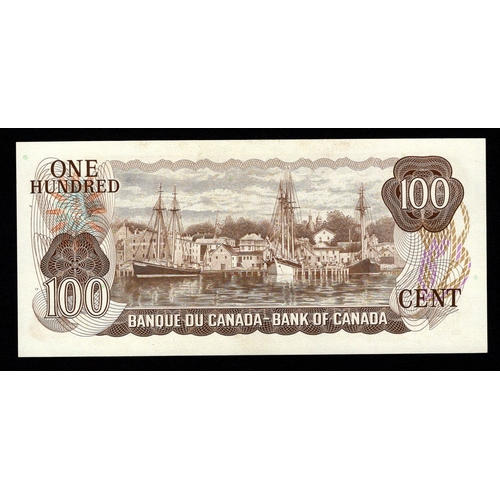 471 - Canada 100 Dollars dated 1975, signed Crow & Bouey, serial AJE 9319931 (BNB B354a, Pick91b) Uncircul... 