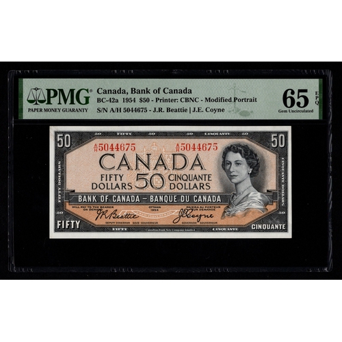 472 - Canada 50 Dollars dated 1954, modified design, signed Beattie & Coyne, serial A/H 5044675 (BNB B344a... 