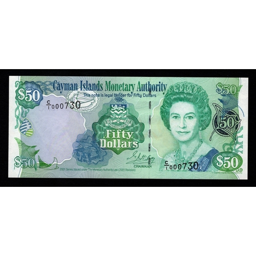 483 - Cayman Islands 50 Dollars dated 2001, LOW serial number, serial C/1 000730 (BNB B209a, Pick29a) Unci... 