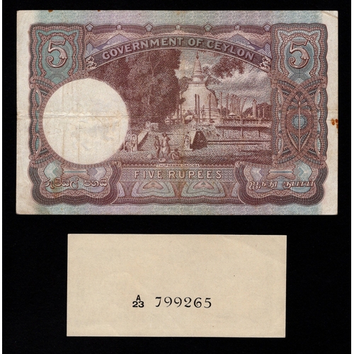 486 - Ceylon (2), 5 Rupees dated 19th September 1942, King George VI portrait, serial G/7 935592 (BNB B228... 