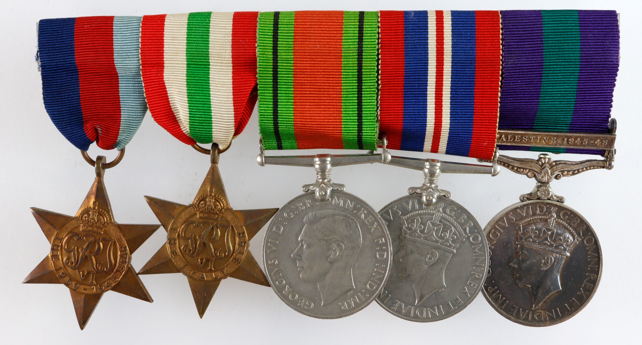 Group mounted as worn - 1939-45 Star, Italy Star, Defence & War Medals ...