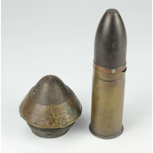 Vickers Sons & Maxim 37mm projectile and case. Together with a German ...