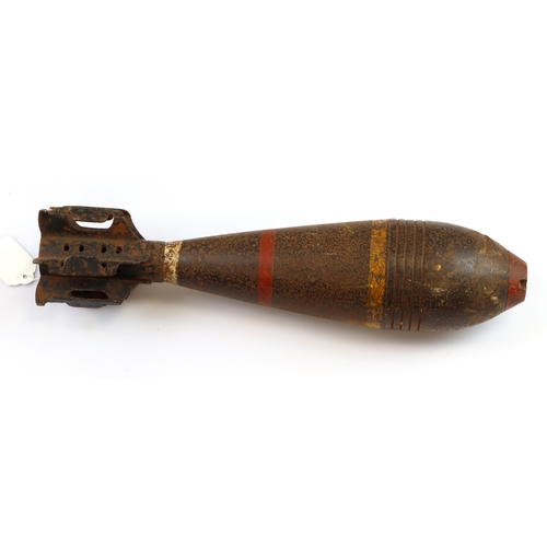 930 - WW2 90 mm mortar projectile minus its fuse in good condition still retains its paint bands.  Inert
