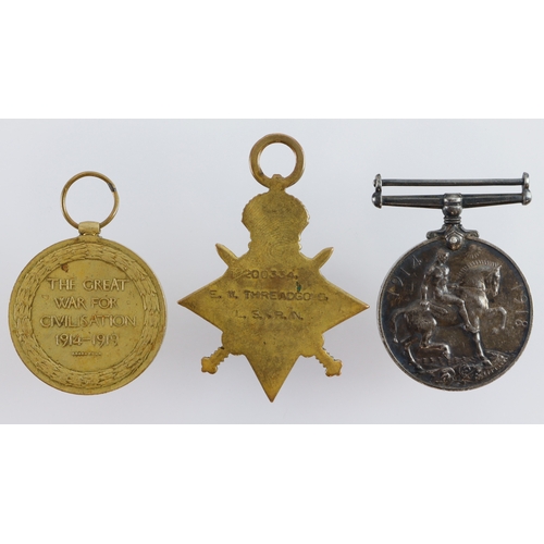 1915 Star Trio (200334 E W Threadgold LS RN) born Dorchester. Also ...