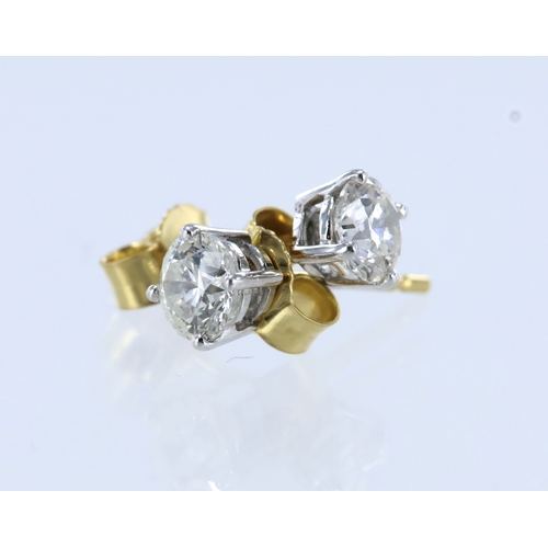 245 - 18ct yellow gold diamond solitaire stud earrings, round brilliant cuts, total diamond weight approx.... 