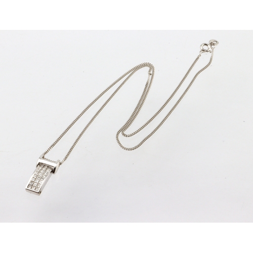 263 - 18ct white gold diamond pendant and chain, pendant is converted bracelet link set with twenty four i... 
