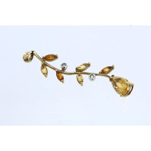 283 - 9ct yellow gold pendant set with marquise shaped citrine, a pear cut citrine dropper and two round b... 