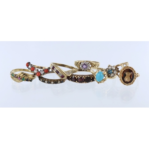 296 - Nine 9ct / tests 9ct rings. Total weight 17.4g