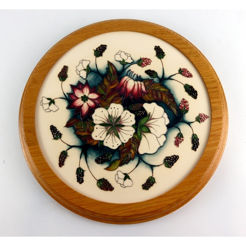 100 - Moorcroft. Framed plaque in the 'Bramble Revisited' design by Alicia Armison, stamped to base and da... 