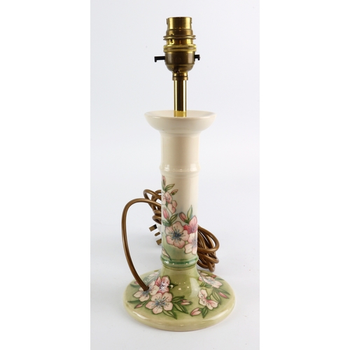 108 - Moorcroft. 'Summer Blossom' pattern candlestick lamp, design by Sally Tuffin, height 30cm approx inc... 