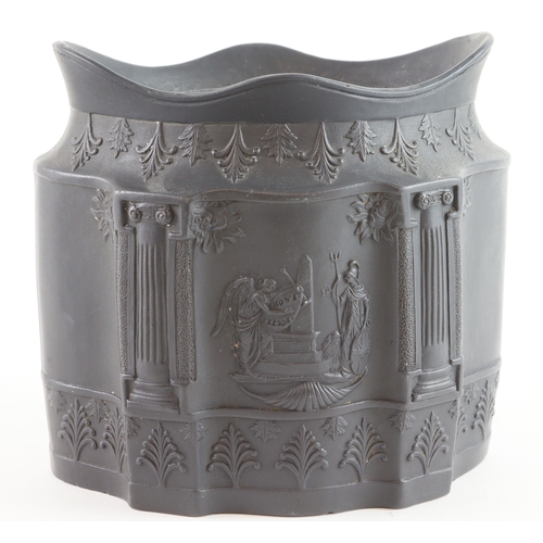 113 - Nelson and Howe Patriots Black Basalt Ware Sugar Basin, c. 1780-1805, picture on both sides reads 