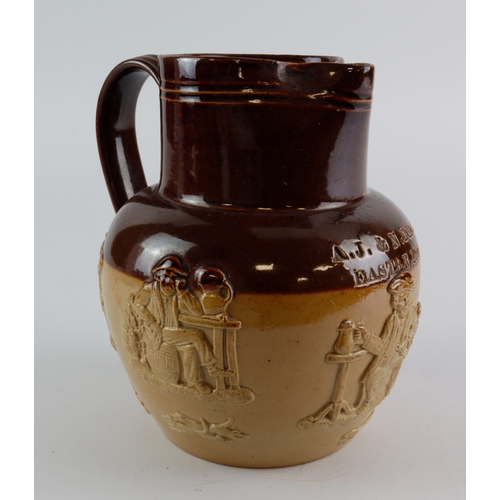 138 - Stoneware Jugs. Two stoneware brown pottery jugs, one is impressed 