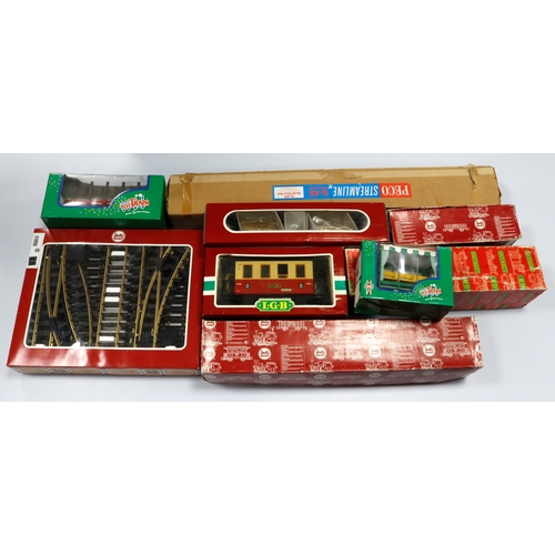278 - Lehmann L.G.B. various boxed wagons, track etc, including No's 41170, 19902, 94060, 30110, 93041  (9... 