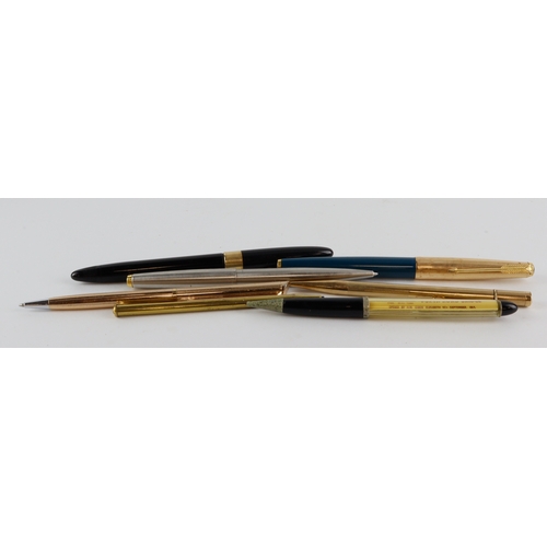 294 - Pens & Pencils. A group of seven fountain pens, ballpoint pens and pencils, includes a 9ct Gold hall... 