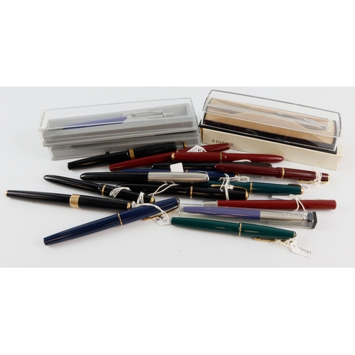296 - Pens. A collection of eighteen fountain pens, ballpoint pens, etc., makers include Parker, Waterman,... 