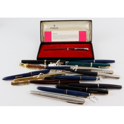 297 - Pens. A collection of nineteen fountain pens, ballpoint pens, etc., makers include Parker, Sheaffer,... 