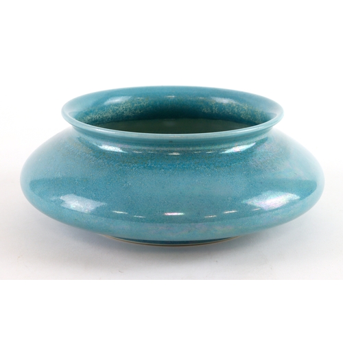 74 - Large Ruskin Green/Blue Bowl, marked 