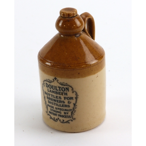 84 - Miniature Doulton Lambeth Promotional Stoneware Flagon, rear handle and original ceramic screw toppe... 