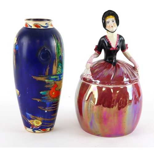 94 - Mixed lot, comprising an attractive china powder puff container, marked 