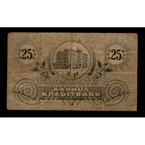 512 - Denmark 25 Ore issued 1902, Kingdom of Denmark Aarhus Kreditbank, serial No. 09649 (PickS132) pinhol... 