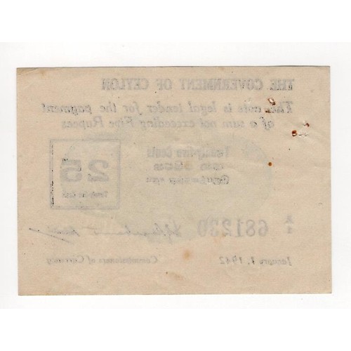 492 - Ceylon 25 Cents dated 1st January 1942, Emergency issue due to shortage of silver coins, FIRST serie... 
