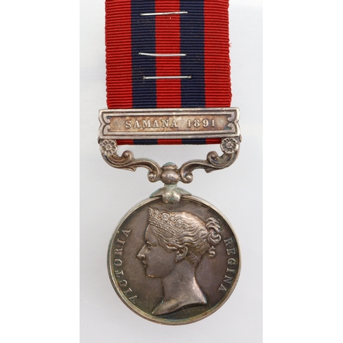 1281 - IGS 1854 with Samana 1891 clasp (1783 Pte W Marlow 2d Bn Manch R)