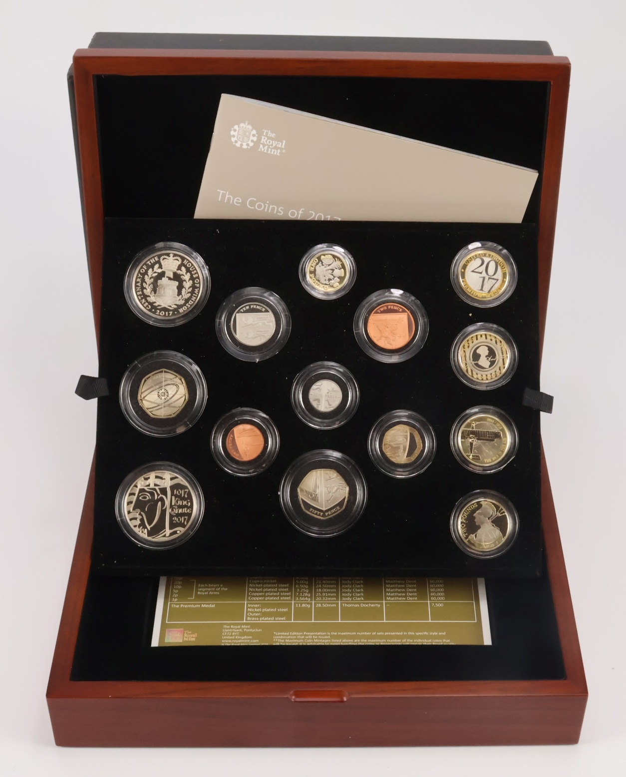 Proof Set 2017 Premium Edition (wooden cased) nFDC cased with cert and box.