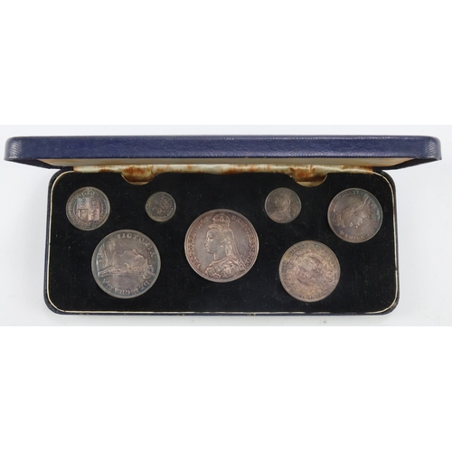 226 - Specimen Set 1887 Jubilee silver (7) Crown to Threepence (Arabic 1 Double-Florin).GVF - EF with a ma... 