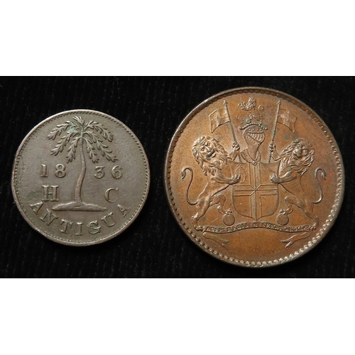 238 - British Empire Copper (2): East India Company St Helena Halfpenny 1821 toned EF, and Antigua Farthin... 